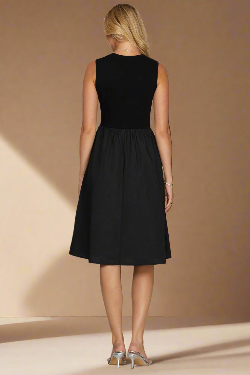 She + Sky Full Size Sleeveless Poplin Woven Midi Dress with Pockets plus Size