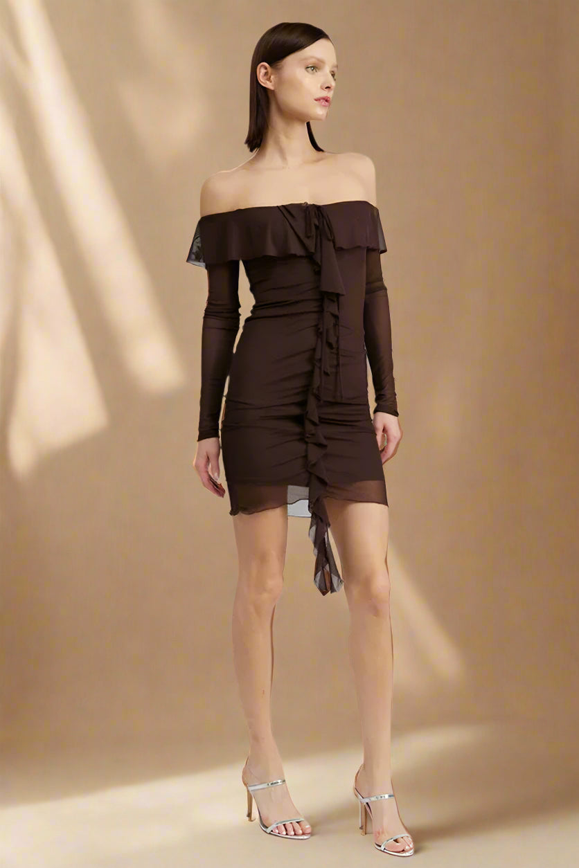 OFF SHOULDER MINI DRESS with RUFFLE DETAIL