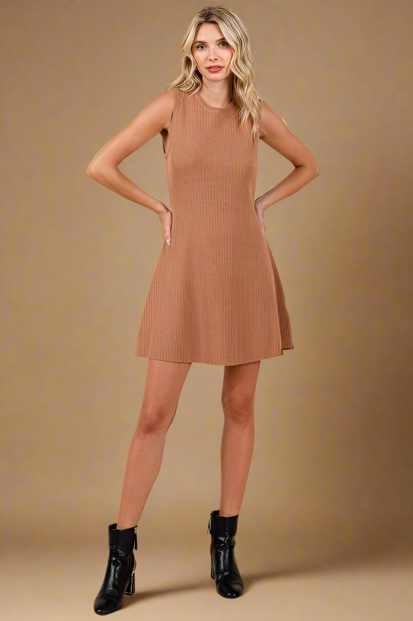 Ribbed Knit Sleeveless Sweater Mini Dress