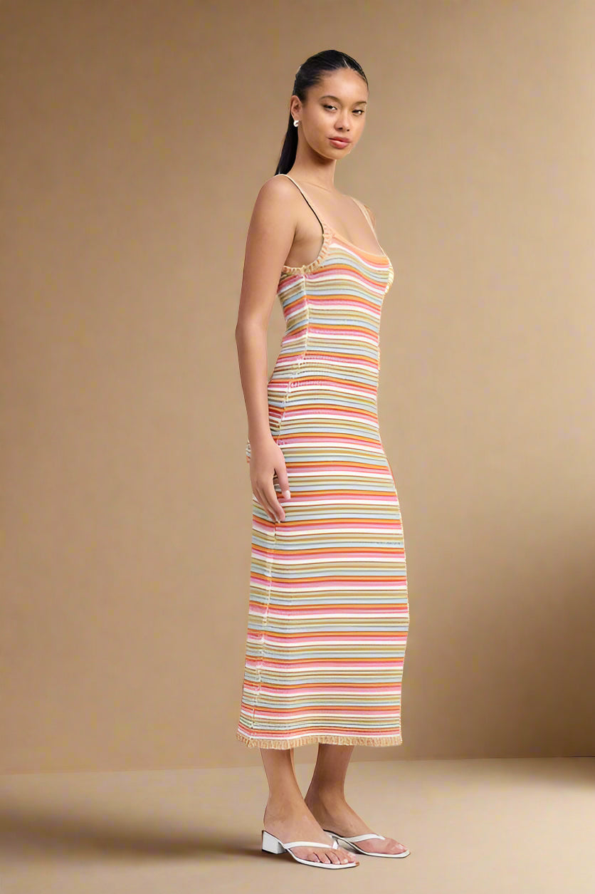 MIDI CROCHET SQAURE NECK DRESS