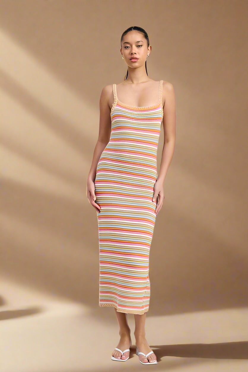 MIDI CROCHET SQAURE NECK DRESS