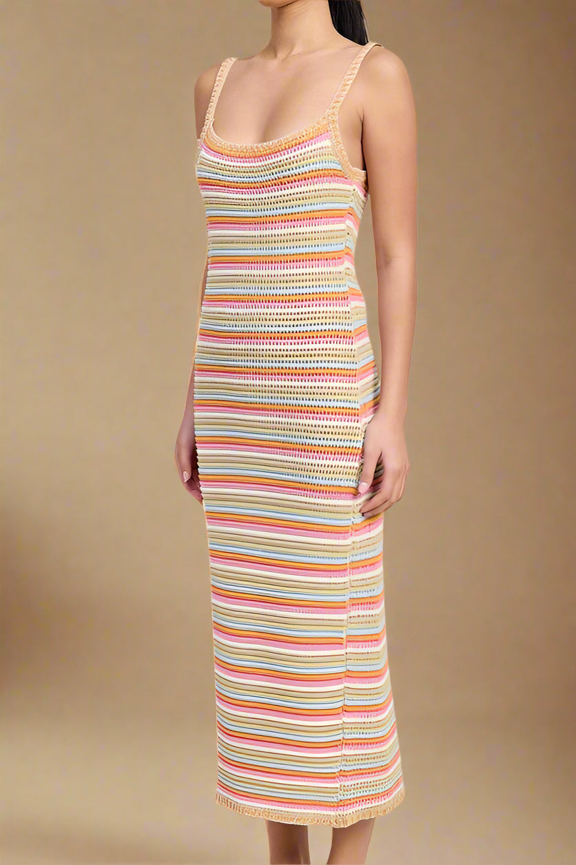 MIDI CROCHET SQAURE NECK DRESS
