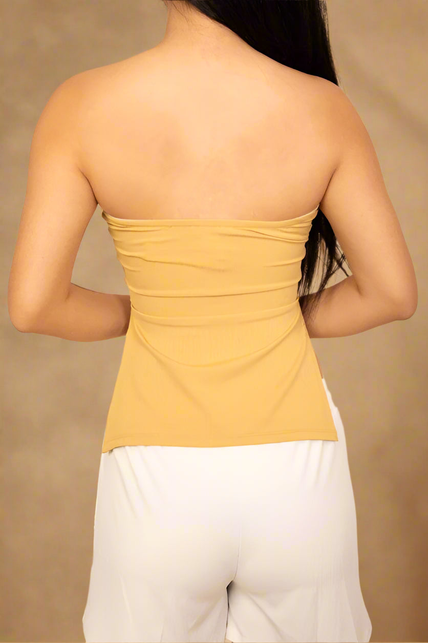 Strapless Ribbed Side-Slit Flare Top