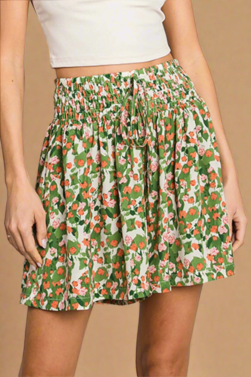Cotton Bleu by Nu Label Floral Printed Smocked Waist Skorts