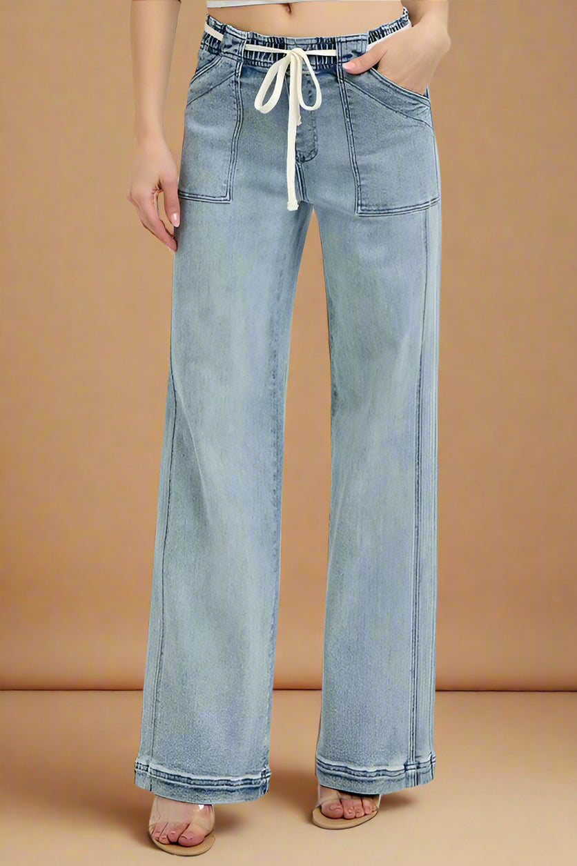 RISEN Full Size Straight Leg Jeans with Pockets plus Size