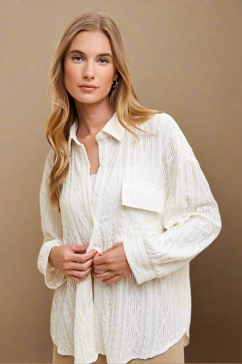 Annie Wear Openwork Button down Drop Shoulder Shirt