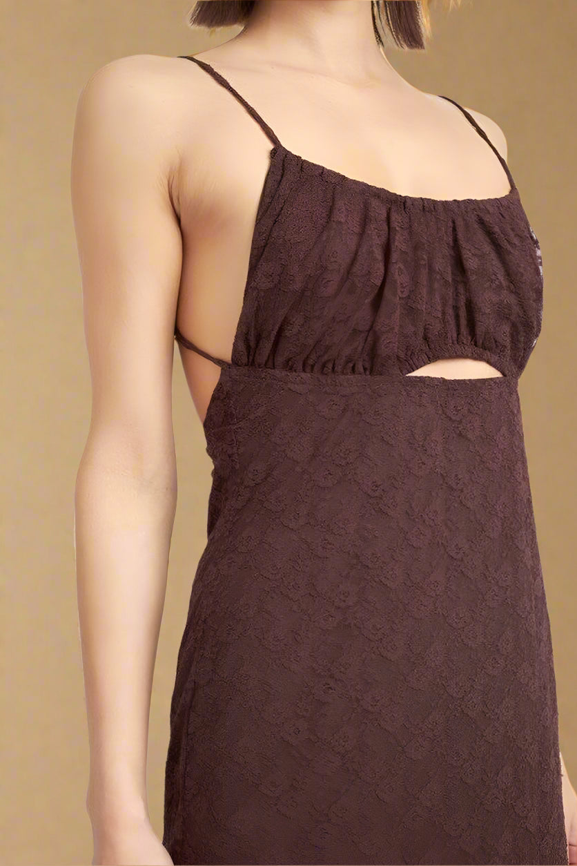 SPAGHETTI STRAP RUCHED BUST MINI DRESS