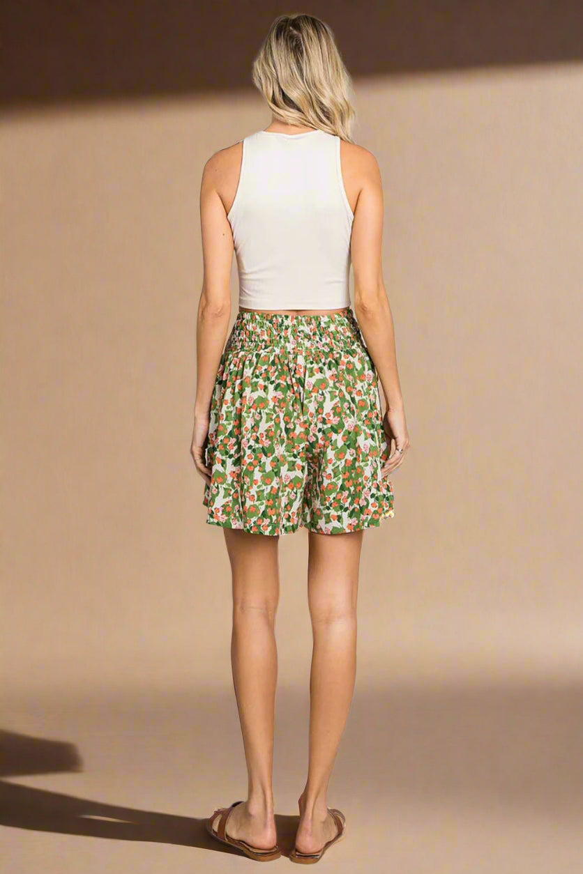 Cotton Bleu by Nu Label Floral Printed Smocked Waist Skorts