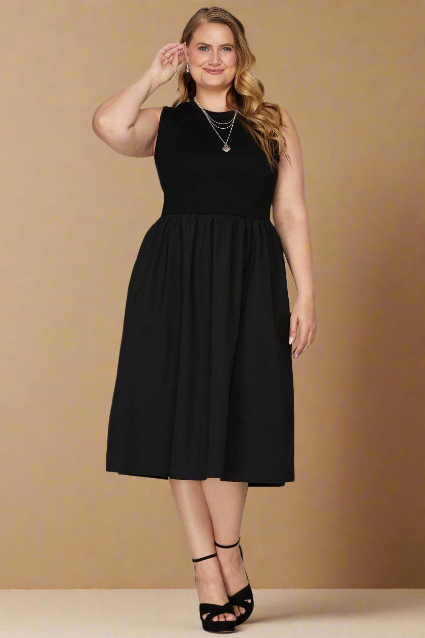 She + Sky Full Size Sleeveless Poplin Woven Midi Dress with Pockets plus Size