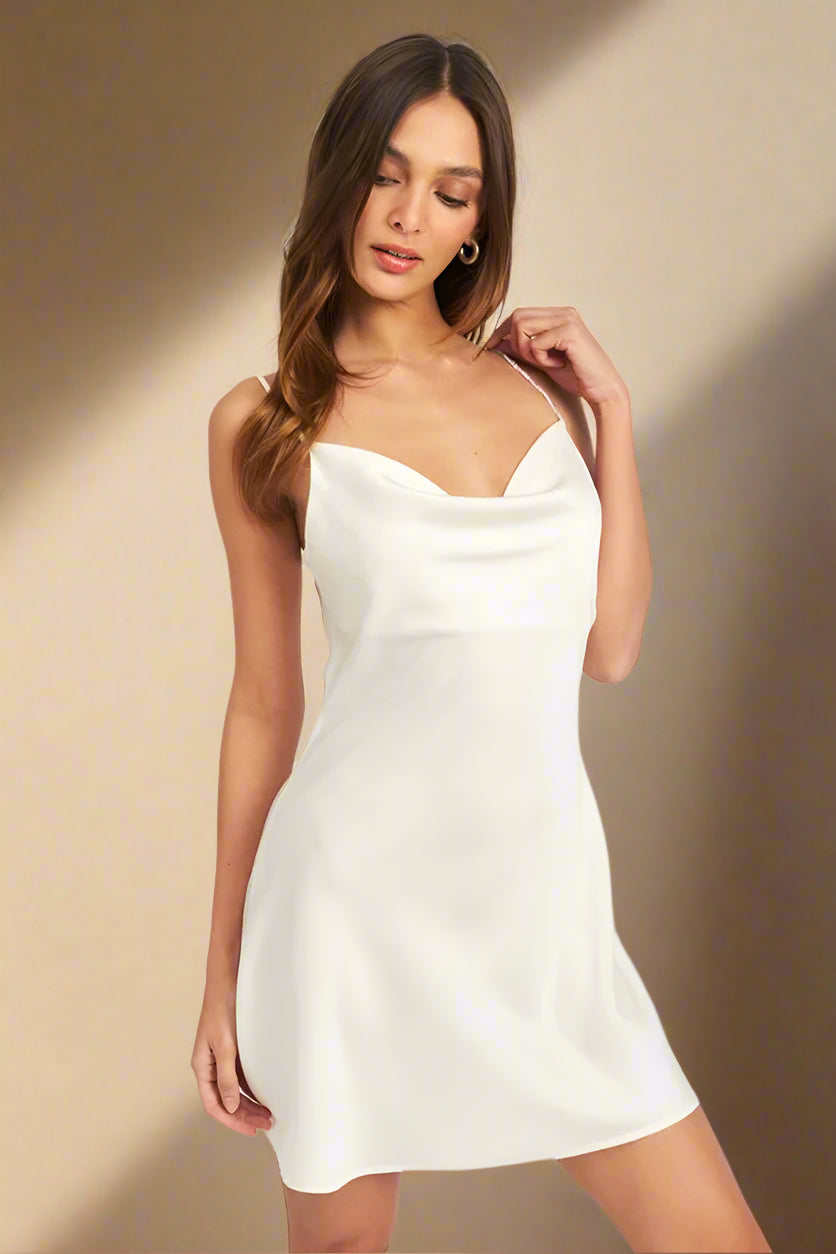 RHINESTONE STRAP MINI SLIP DRESS