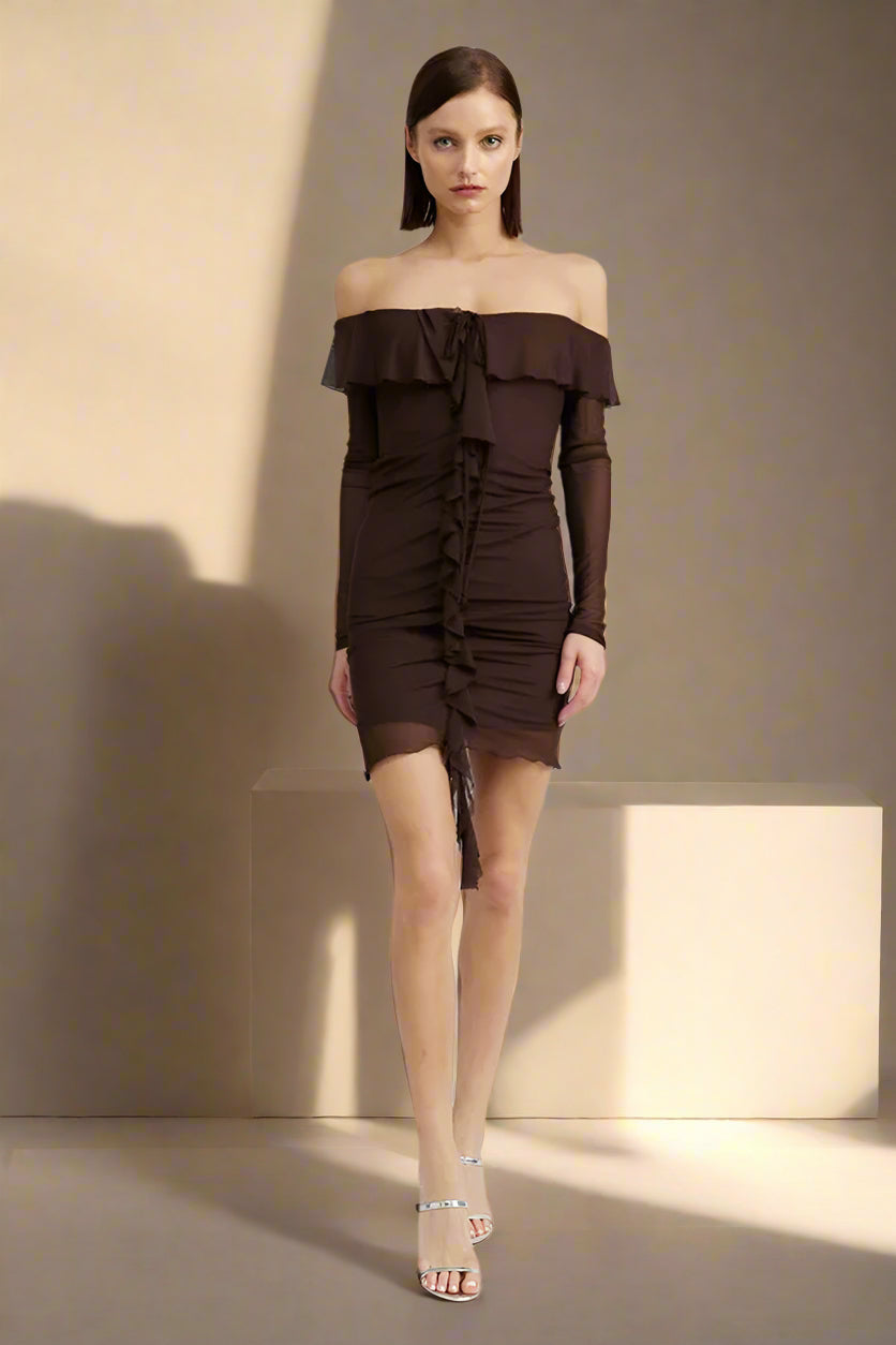 OFF SHOULDER MINI DRESS with RUFFLE DETAIL