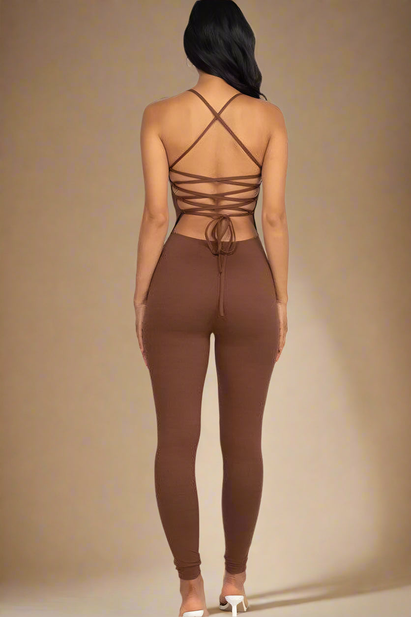 Criss-Cross Open Back Bodycon Jumpsuit