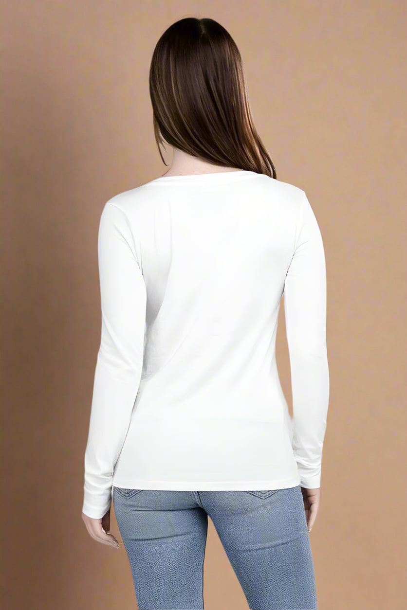 Cotton V-Neck Long Sleeve T-Shirt