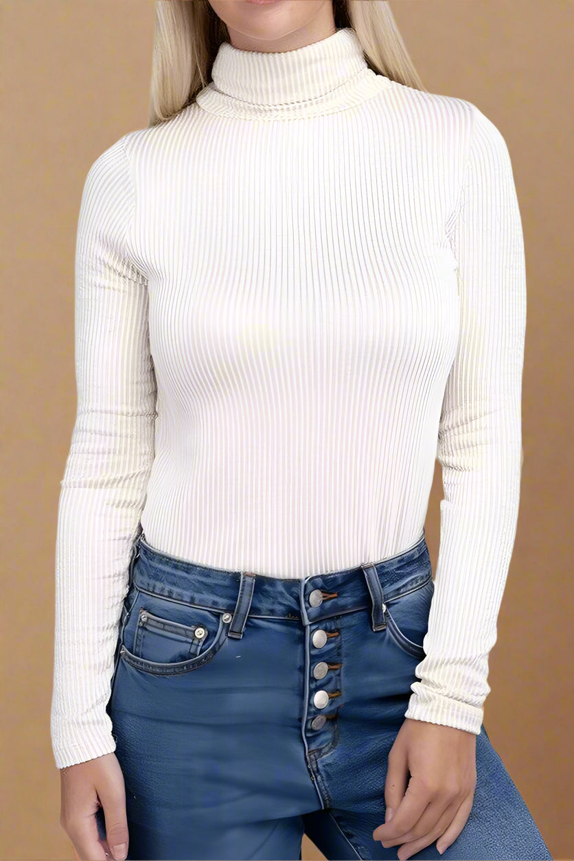 Ribbed Turtle Neck Long Sleeve Top
