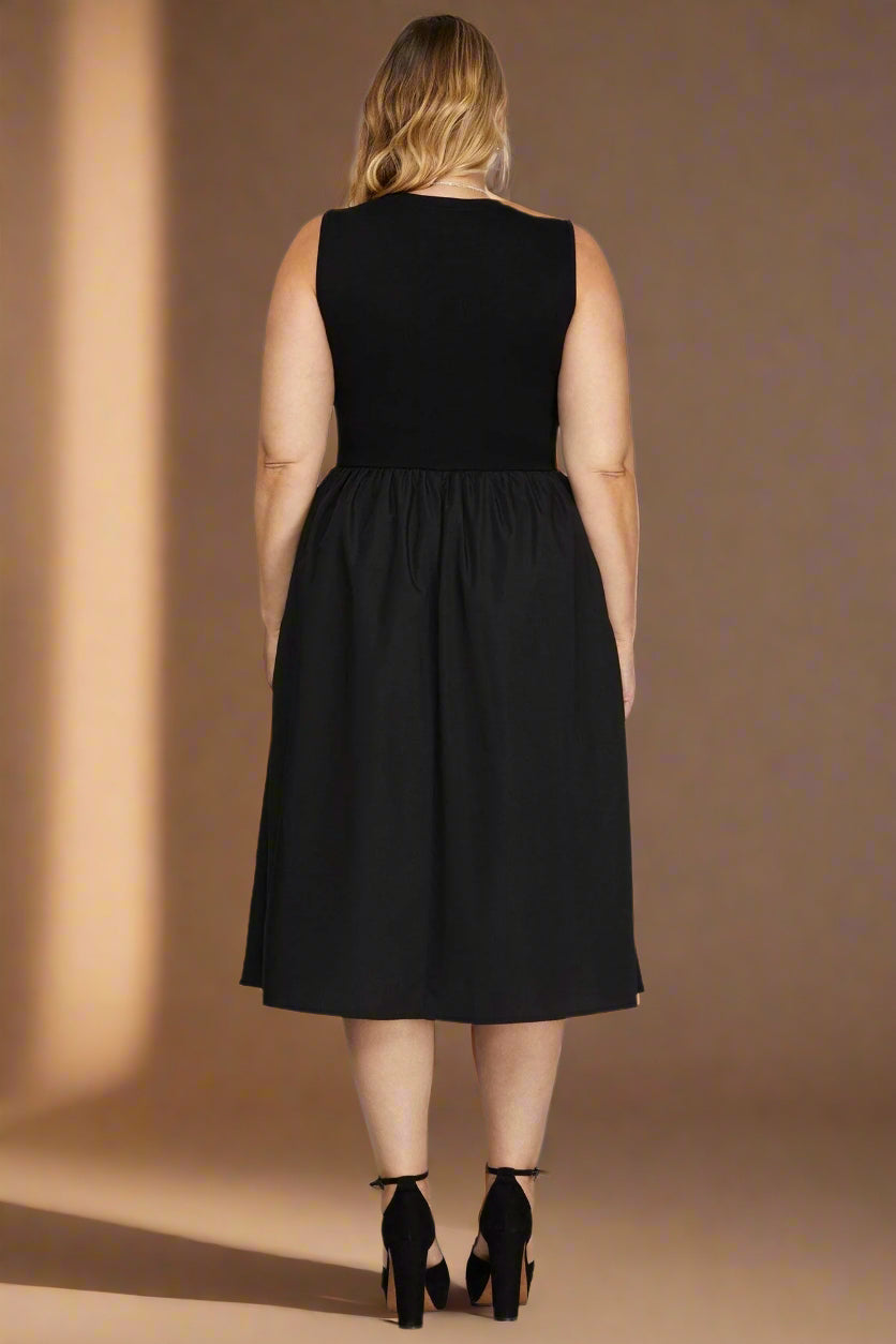 She + Sky Full Size Sleeveless Poplin Woven Midi Dress with Pockets plus Size