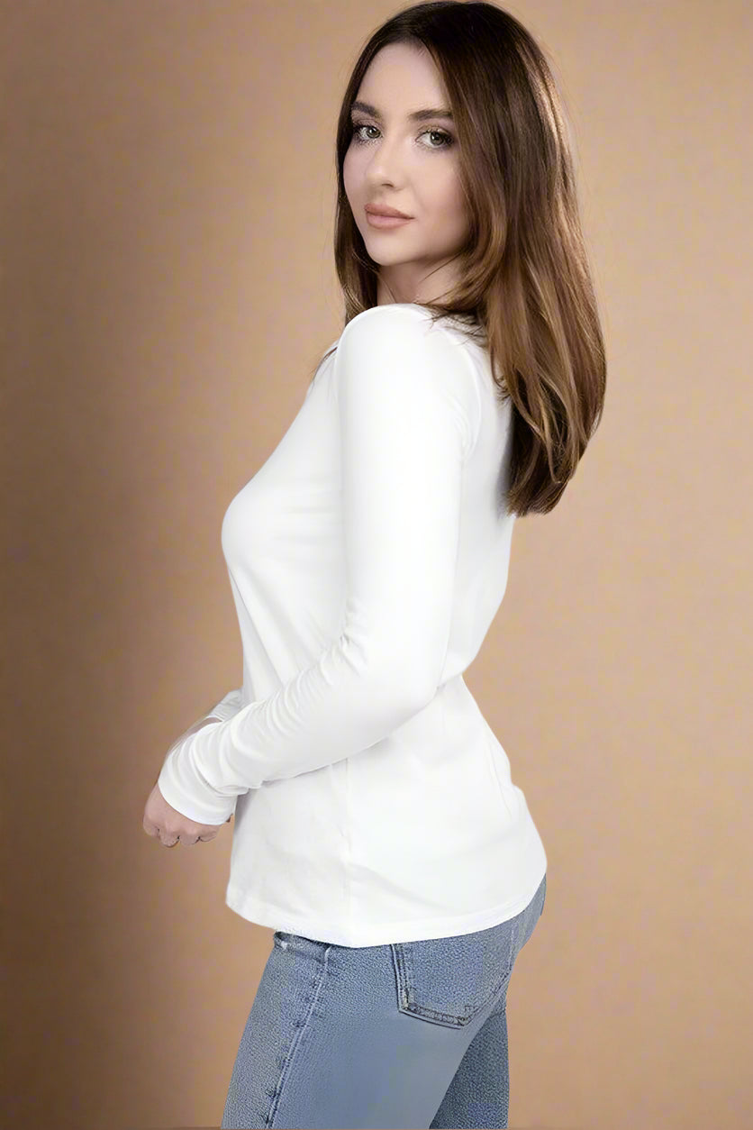 Cotton V-Neck Long Sleeve T-Shirt