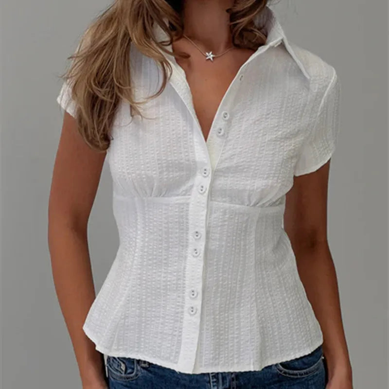 Women's Short Sleeve Button Up Blouse