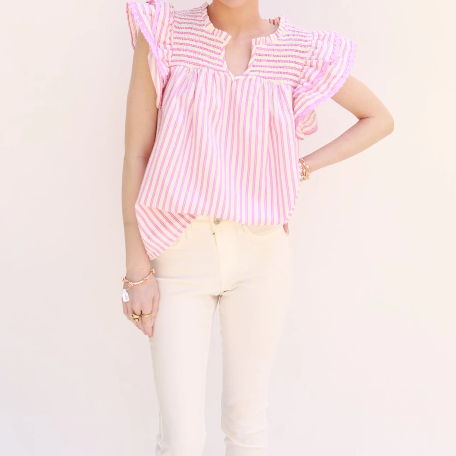 Women's Ruffled Striped Shirt