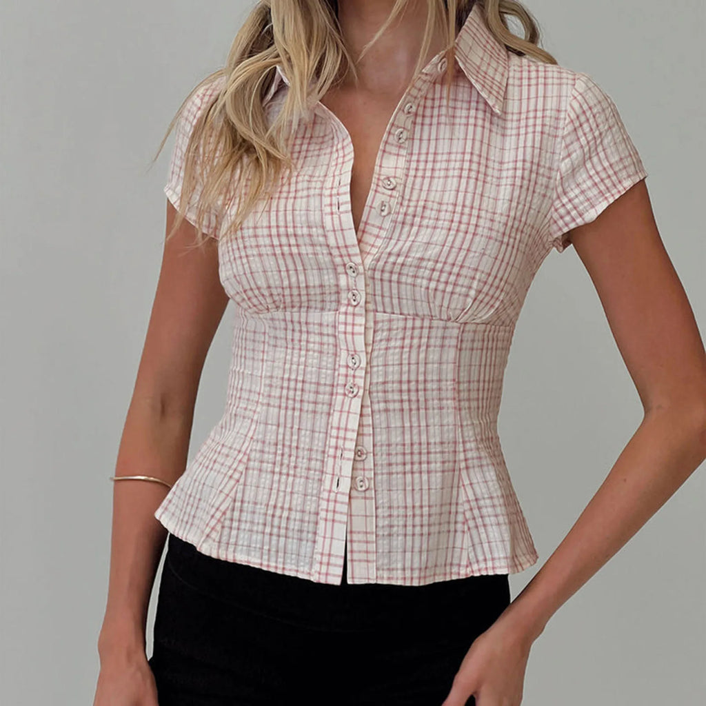 Women's Short Sleeve Button Up Blouse
