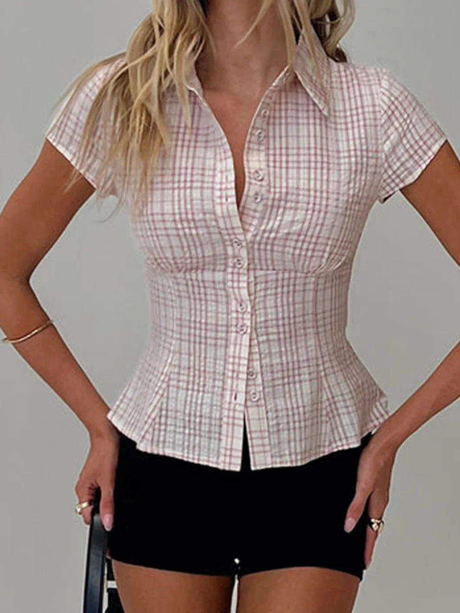 Women's Short Sleeve Button Up Blouse