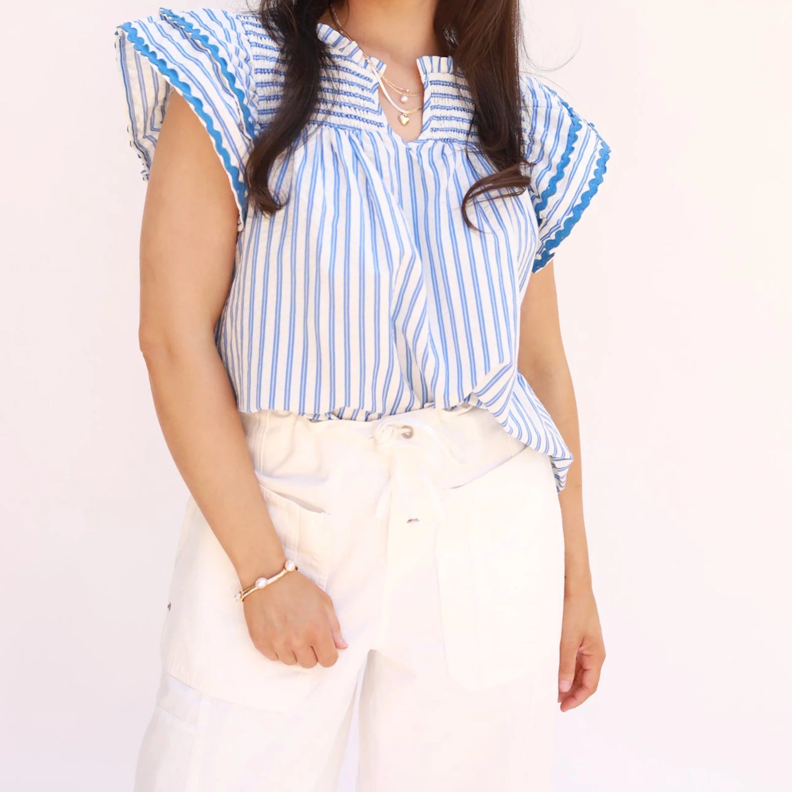 Women's Ruffled Striped Shirt