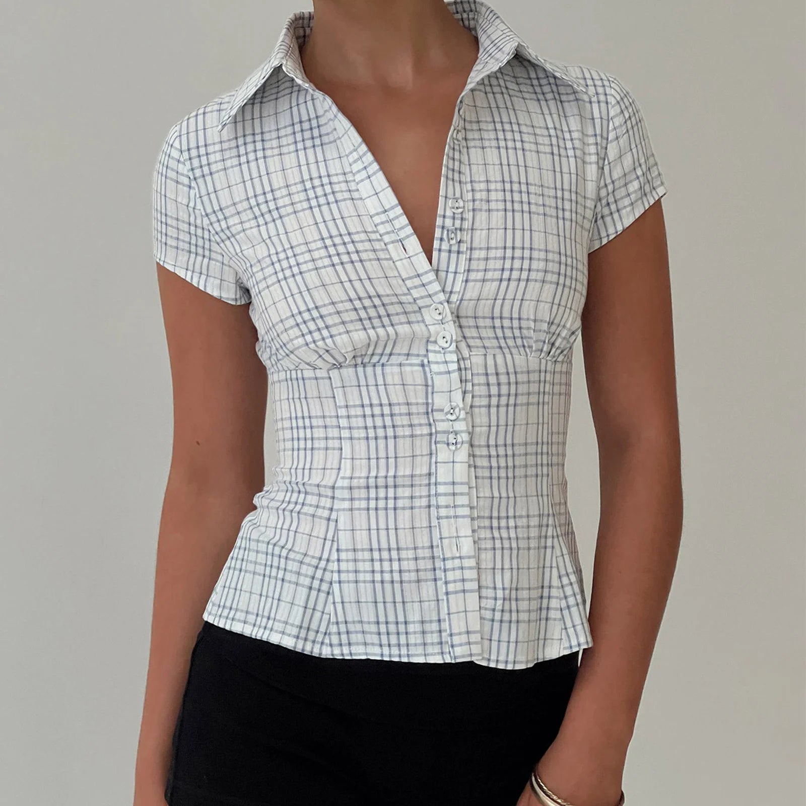 Women's Short Sleeve Button Up Blouse