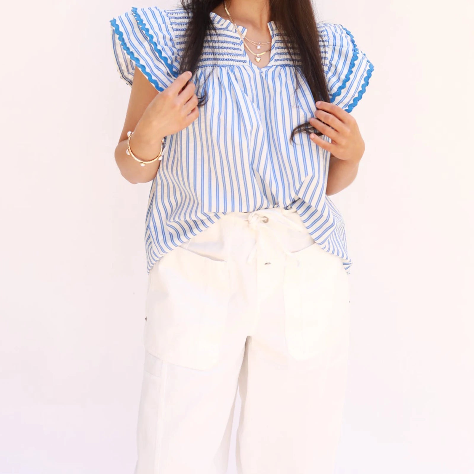 Women's Ruffled Striped Shirt