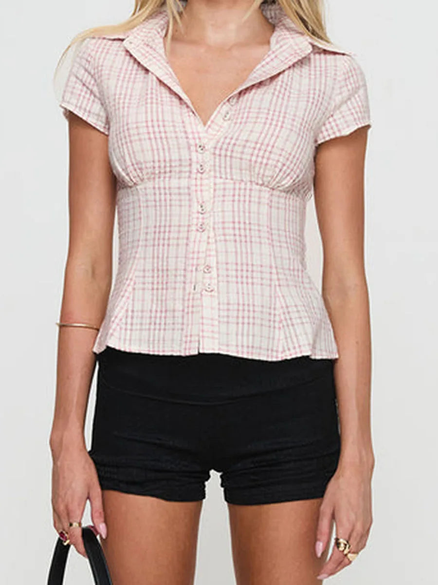 Women's Short Sleeve Button Up Blouse