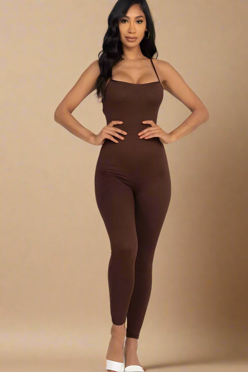 Criss-Cross Open Back Bodycon Jumpsuit