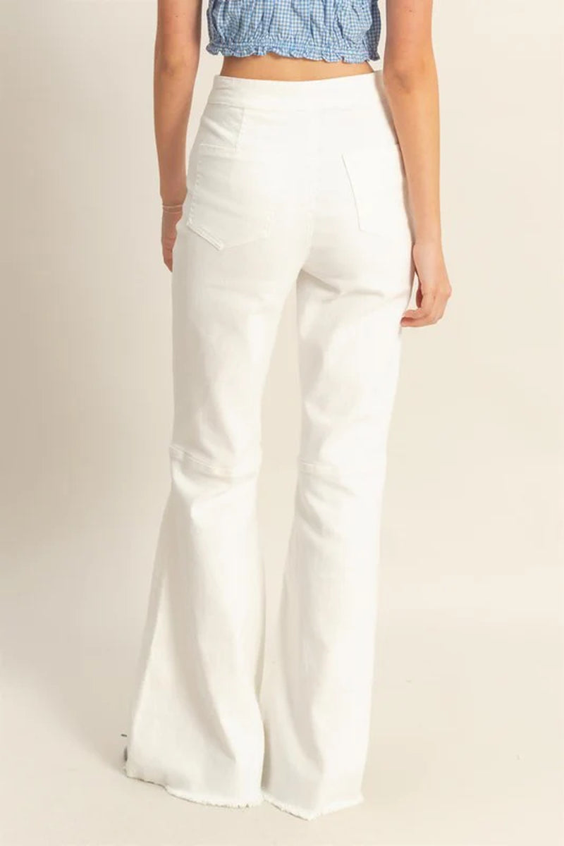 HYFVE Raw Hem High-Waist Washed Flared Jeans