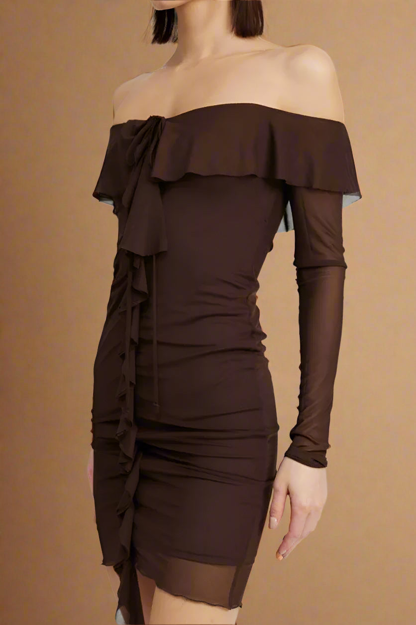 OFF SHOULDER MINI DRESS with RUFFLE DETAIL