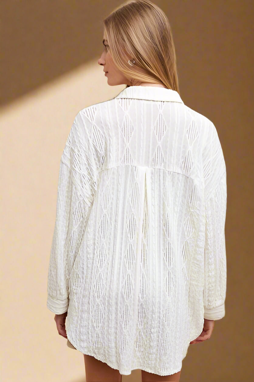 Annie Wear Openwork Button down Drop Shoulder Shirt