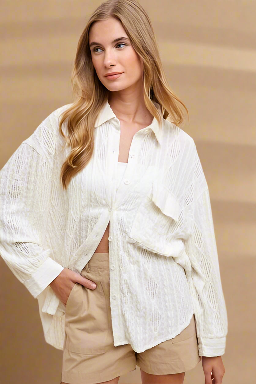 Annie Wear Openwork Button down Drop Shoulder Shirt