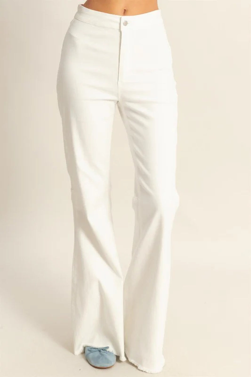 HYFVE Raw Hem High-Waist Washed Flared Jeans