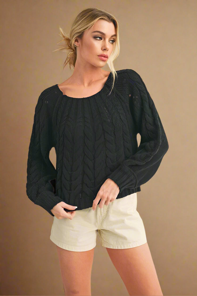 Aemi + Co Cable-Knit Openwork round Neck Sweater