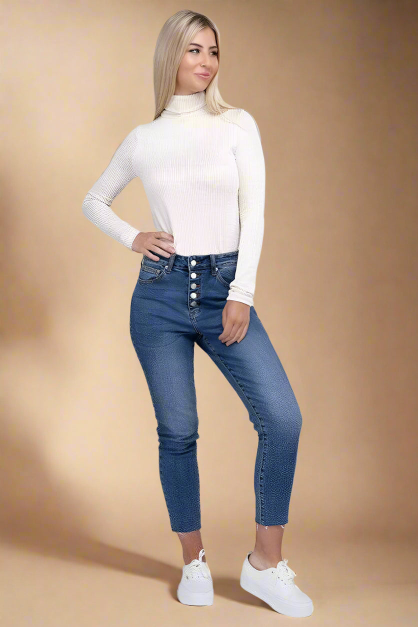 Ribbed Turtle Neck Long Sleeve Top